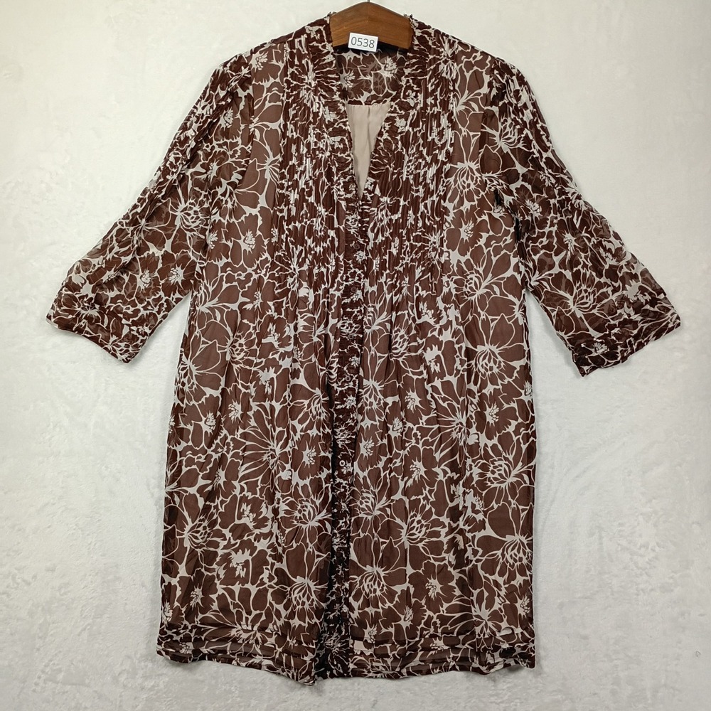 Diane von Furstenberg Silk Chiffon Cardigan Robe Dress Womens Brownβ Floral